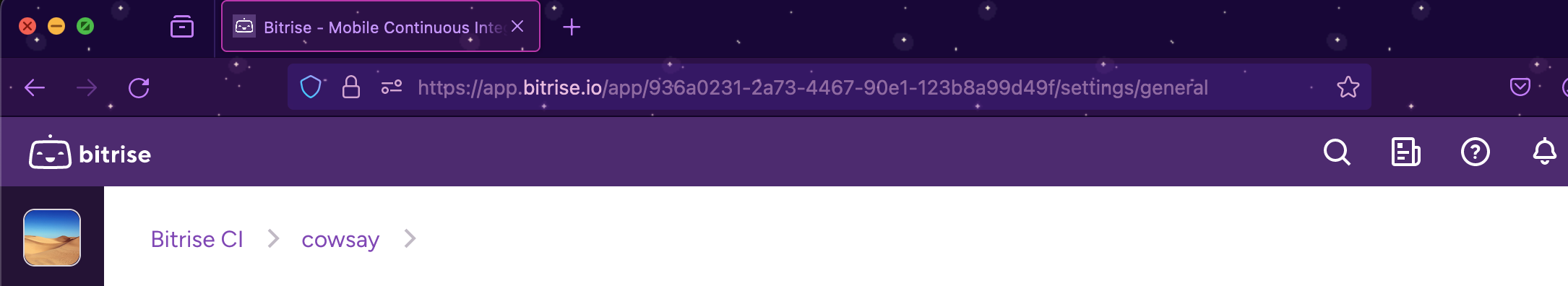 Screenshot of URL bar with app slug in the URL